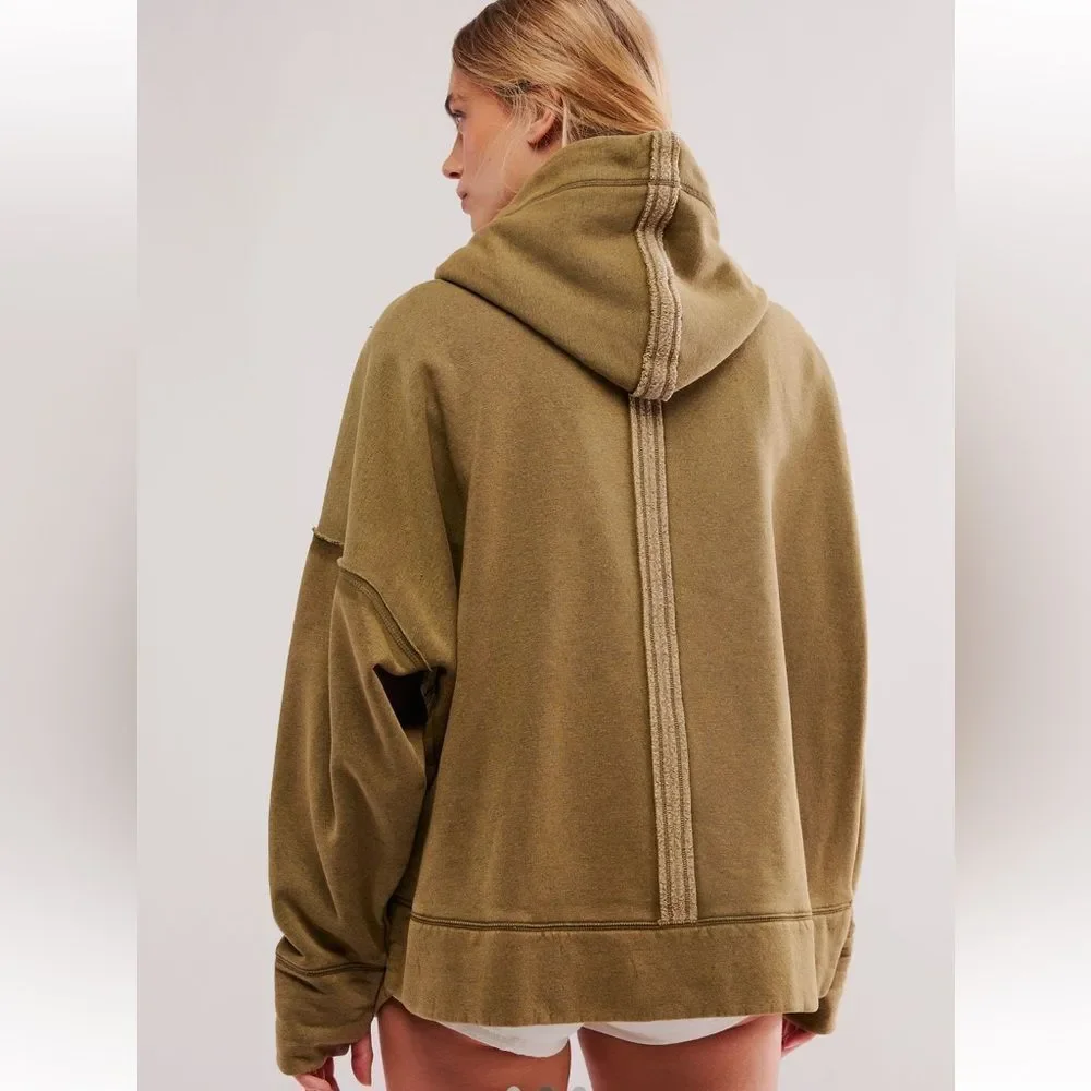 Free People We the Free Palm Springs Embroidered Hoodie in Fir Green